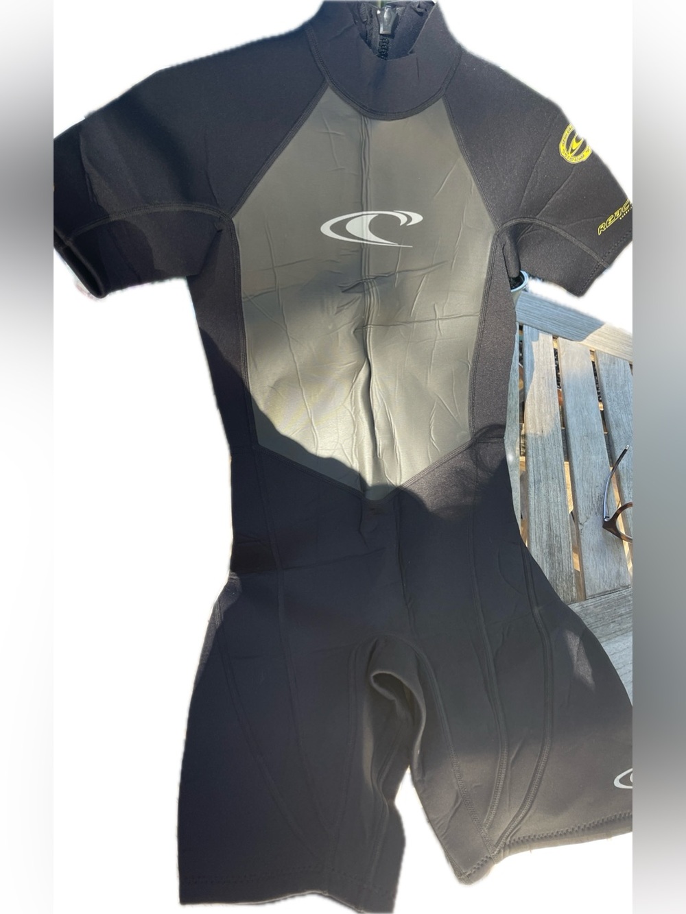 O'Neill Black Short Sleeve Women's Swim Rashguard with Gray Chest Panel